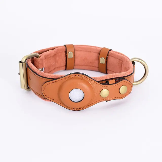 Leather Anti-Lost Dog Collar Brown L